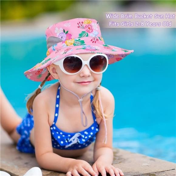Kids Sun Hat for Girls Mesh Bucket Hat Toddler UV Protection Pink - Picture 2 of 6